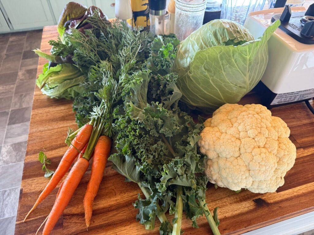 A variety of veggies from the garden to make some summer salads.